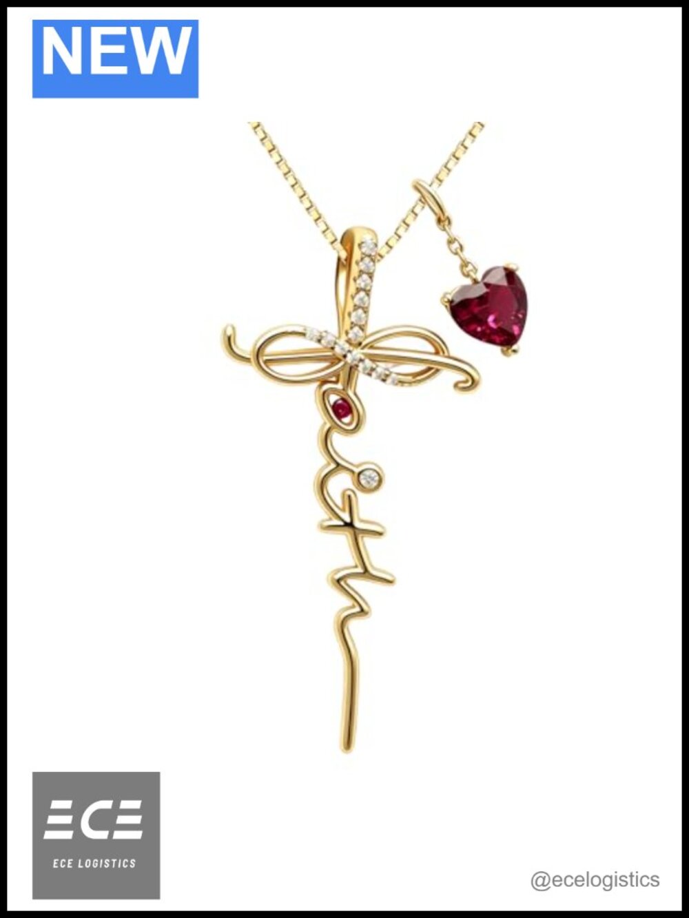 14K Gold Plated Faith Cross Necklace Womens Birthstone Pendant Jewelry